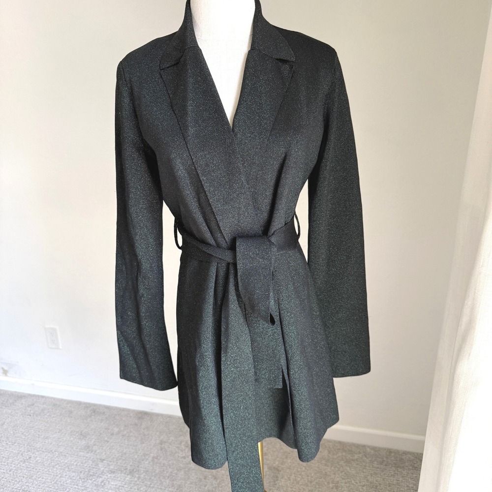 MM.LaFleur Merritt Cardigan Sparkle Knit Wrap Blazer Green Medium Professional